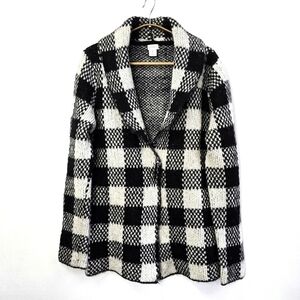 Aspen Black & White Buffalo Plaid Cardigan Sweater Size Large